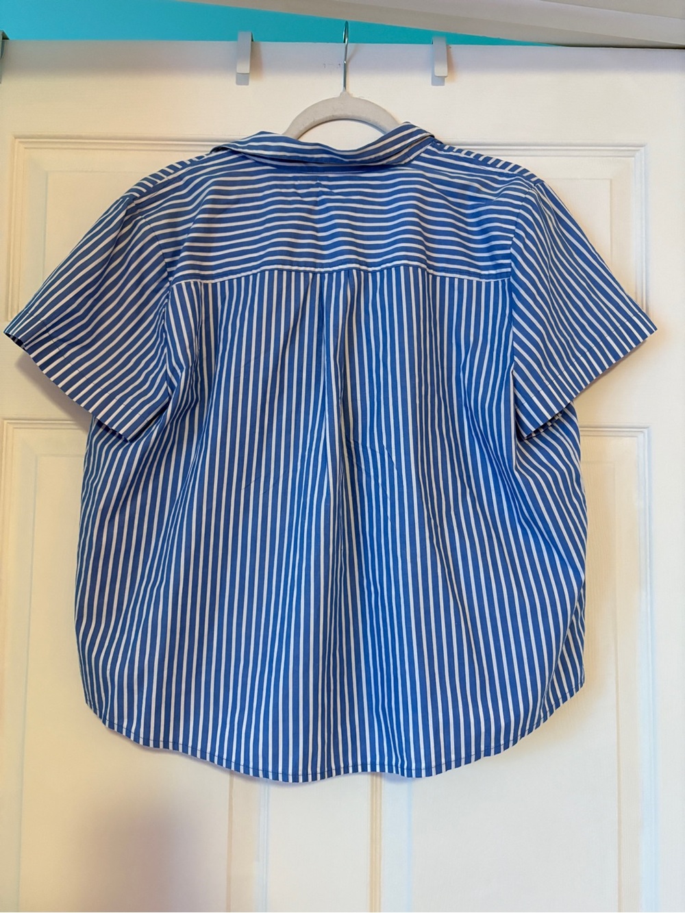 J. Crew Blue & White Striped Short Sleeve Popover Blouse - Picture 2 of 5
